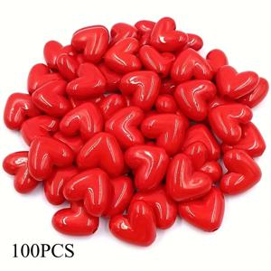 TEMU 100개의 3D 아크릴 레드 하트 비즈 - 반짝이는 하트 모양의 손수 제작 재료, DIY 보석 만들기 목걸이, 귀걸이, 팔찌, 열쇠고리 및 휴대폰 펜던트 액세서리, 광택 있는 표면, 부드러운 질감