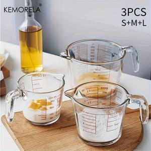 TEMU 케모렐라 3pcs 유리 계량컵 세트 1000, 500, 250ml, 전자레인지 및 냉동고 사용 가능, BPA 프리 내열 보로실리케이트 글래스 베이킹 도구