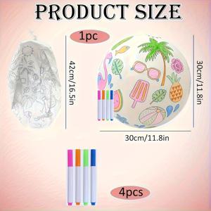 TEMU 5개 세트 (1볼 + 4펜 포함) DIY 인플레이터블 비치 볼, 30cm 컬러 페인팅 볼, 스포츠 워터 플레이 볼, 여행용 풍선 뚜껑 및 마커 4개