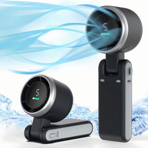 TEMU 미니 접이식 터보 팬 자유 조정 - 휴대용 3600mAh 충전식 USB 팬, 디지털 디스플레이, 5단계 조절 가능, 여행, 캠핑, 사무실 및 선물용 소형 디자인, 휴대용 팬, 캠핑 액세서리, 세련된 실린더형 디자인, 내구성 있는 구조|휴대용에어컨|캠핑선풍기|이동형에어컨