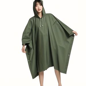 TEMU 성인용 후드 캠핑 - 조절 가능한 끈과 버튼 커프가 있는 루즈핏 가벼운 아웃도어 재킷, 반투명 올리브 그린 색상, 하이킹 및 배낭여행용, 비 오는 날에 적합 (일회용 아님), 미니멀 디자인, 기능적 단추