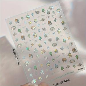 TEMU 쉘-글로시 하우스 모양 네일 스티커 - 파스텔 컬러 & 무광 반짝이 DIY 네일 아트, 매니큐어, 페디큐어용 카툰 판타지 자체 접착 플라스틱 데칼 - 안전한 무취 일회용, 화려한 디자인, 광택 마감, 미용 애호가를 위한 네일 액세서리