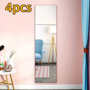 TEMU 4pcs 사각 아크릴 거울 벽 스티커, DIY 공예실 홈 장식용 3D 벽 스티커 세트, 장식 배경 벽용 아크릴 거울 벽 스티커