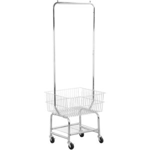 TEMU 1pc- Sleek Portable Wheeled Display Stand with Basket - 강력한 금속 프레임, 소매용 롤링 세탁 카트, 의류 매장 선반, 독립형 코트 랙, 의류 정리함, 세탁용품, 철재, 다목적 사용, 소매 디스플레이 | Sleek Metal Rack | Freestanding Rack|빨래바구니