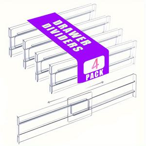 TEMU 4개 세트 서랍 분리기 8개, 높이 조절 가능 8.13cm에서 30.99-54.36cm까지 확장형 주방 서랍 정리함, 의류 및 사무용품 보관을 위한 투명 플라스틱 서랍 구분자