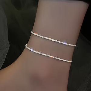 TEMU 2pcs/ 세트 구리 도금 실버 블링 블링 양파 빛나는 발목 발 장식 여성의 휴가와 파티에 적합합니다