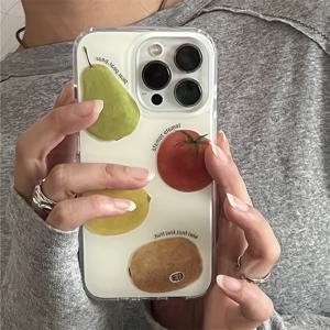 TEMU 토마토, 배, 그리고 키위와 같은 만화 과일과 채소가 특징인 귀여운 폰 케이스, 아이폰 모델 16, 15, 14, 13, 12, 그리고 11 프로 맥스 플러스용으로 디자인된 소프트 TPU 재질|폰케이스|아이폰케이스