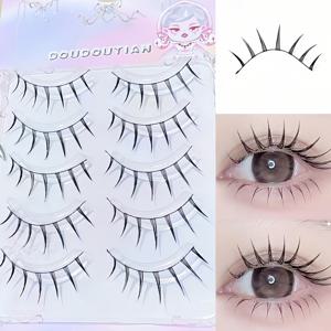 TEMU DOUDOUTIAN 일본 만화 스타일 속눈썹 - 자연스러운 커슬, 블랙 스테뮬, 초보자용 5 쌍 (10-13mm), 재사용 가능, 애플리케이터 및 리무버 포함, 일상적인 눈매 강화에 완벽, 귀여운 속눈썹, 쉬운 적용, 드라마틱한 효과
