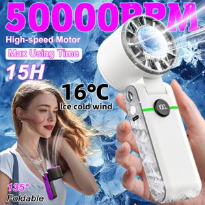 TEMU 15시간 휴대용 아이스 쿨링 팬, 16°C 냉각 기능, 1-100단 풍속 조절, 4000mAh 대용량 배터리, USB 충전 및 Type-C 지원, 접이식 핸드헬드/데스크/목걸이형 팬, 야외 여행 필수품 선물 (남성 여성 공용)|책상|서큘레이터선풍기