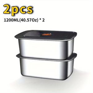 TEMU 스테인리스 스틸 라운지 박스 1200ml, 잠금식 뚜껑, 2/3pcs 누출 방지 식품 용기, 식기 세척기 및 냉장고 안전 베ντ로, 식사 준비, 사무실 점심, 체육관 식단, 캠핑 여행 - 소형 스택형 디자인|냉동고|식기세척기|식기세척기