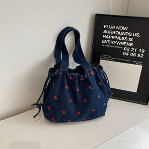 TEMU 여성용 대용량 토트백 - 가벼운 드로스트링 클로저, 데일리 & 포뮬러 퍼스, 사계절용 넉넘치는 숄더백 (딥 스카이 블루/블랙) - 생일, 크리스마스, 발렌타인데이 선물 추천, 다재다능한 여행 핸드백, 내구성 있는 어깨끈, 러스틱 에스테틱, 캐주얼 핸드백, 튼튼한 구조, 여성 패션|토트백|에코백