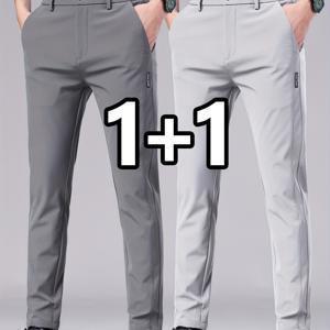 TEMU 투팩 다용도 남성 캐주얼 오피스 팬츠 2025 여름 슬림핏 고탄력 빠른 건조 통기성 아이슬리키 섬유 패브릭 스타일리시 직장형 바지, 봄가을 일본풍 아웃도어 웨어|냉장고바지|오피스룩|남자바지