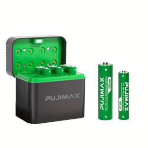 TEMU PUJIMAX AA+AAA 1.5V 리튬 배터리 4개 세트 + 8슬롯 충전기, 고용량 4255mAh 및 1100mAh, 빠른 충전 1.5V Li-ion 배터리, 내구성 있는 AA & AAA 스마트 급속 충전 케이스 (PUJIMAX 1.5V 전용)|보조배터리
