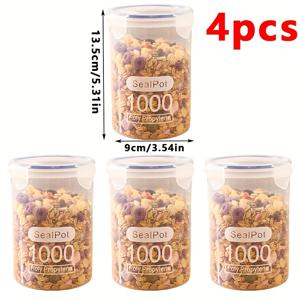 TEMU 4개입 1000ml/33.82oz 밀폐 플립탑 뚜껑 투명 플라스틱 용기 - 주방, 식료품 저장용, 커피, 차, 향신료, 사탕 및 파티 용품 보관용, 주방 정리용, 원형 컨테이너, 폴리프로필렌 소재, 현대식 식료품 저장함, 튼튼한 구조, 홈쿡을 위한 재사용 가능한 용기