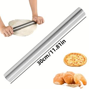 TEMU 1pc 스테인레스 스틸 롤링 핀 - 홀로우 경량 도우 롤러, 베이킹, 쿠키, 파이, 만두, 원통 및 피자 도우, 30/25/20cm, 쉽게 청소 및 보관, 베이킹 필수품 | 세련된 금속 핀 | 내구성 있는 주방 도구, 베이킹 용품