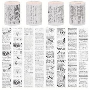 TEMU 4롤 빈티지 투명 PET 테이프 스티커 - 꽃, 음표, 손글씨 텍스트 & 나비 디자인 DIY 스크랩북, 저널링, 플래너 장식용 매트 마감 자체 접착 - 불규칙한 모양, 다양한 색상, 플래너 액세서리, 스크랩북 용품, 기발한 디자인, 장식 테이프, 셀프접착 테이프