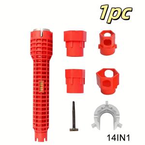 TEMU 1pc 14-in-1 다기능 싱크 & 수리 렌치 - 내구성 있는 ABS, 미끄럼 방지 긴 손잡이, 1-4pcs 모든 것 하나의 도구, 주방 및 욕실 파이프, 밸브 및 설치 및 제거|싱크대수전