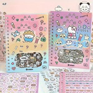 TEMU 1팩 재사용 가능한 귀여운 만화 스티커북 - 동물 & 음식 테마 혼합 컬러 DIY 스티커, 스캡북, 저널, 플래너 장식용 - 14세 이상 청소년 및 성인용, 일러스트레이션, 내구성 있는 스티커, 창의적인 프로젝트, 고품질 접착제, 플레이풀 디자인, 크리에이티브 취미 활동