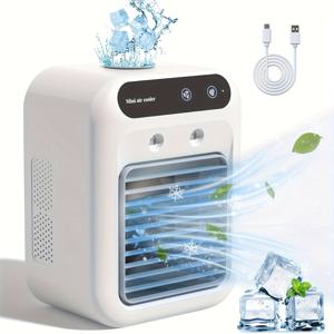 TEMU USB 충전식 미니 에어컨 팬 - 휴대용 책상 냉각 장치, 리튬 배터리, 무선 및 USB 충전, 가정, 사무실 또는 기숙사 사용, 냉각 장치|이동식에어컨|휴대용에어컨|이동형에어컨