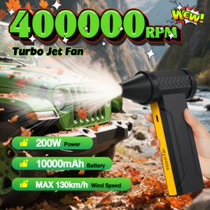 TEMU 휴대용 터보 제트 팬 블로워: 400,000 RPM 고속, USB-C 빠른 충전, 3단계 브러시리스 모터, 200W 출력 & 10,000mAh 배터리 - 최대 130Km/h 풍속, 차량 청소, 바베큐 잔해, 가정 및 야외 사용 - 컴팩트하고 가벼운 디자인, 먼지 제거 도구, 내구성 있는 구조|차량용선풍기