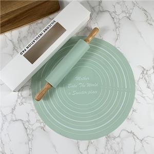 TEMU 2pcs 실리콘 롤링 핀 및 베이킹 매트 세트, 베이킹 피자, 도우, 파스타, 쿠키, 밀가루 스틱 및 롤링 및 측정용 실리콘 베이킹 매트