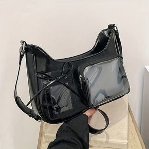 TEMU 여성용 투명 프론트 패널 크로스바디 백 - 조절 가능한 스트랩, 지퍼 클로저, 데일리 & 포뮬 핸드백 - 쉬운 세탁 가방, 내구성 폴리에스터 안감|미니크로스백