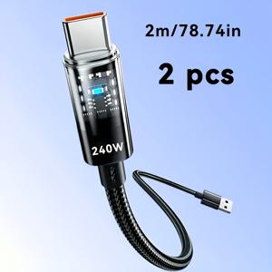 TEMU 2개 세트 240W 초고속 충전 케이블 (라이트 포함), 화웨이 및 샤오미 노트북 완벽 호환