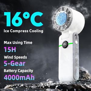 TEMU 아이스 쿨러가 있는 휴대용 핸드헬드 팬, 5200mAh USB 충전식, 2025년 신형 터보 쿨링, 100단계 속도 조절 가능, 초경량, 야외 및 캠핑용, 여행, 사무실, 가정 사용에 적합|휴대용에어컨|캠핑선풍기|에어컨선풍기