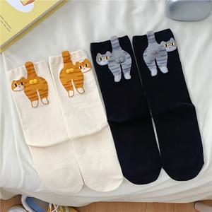 TEMU 4켤레 여성용 귀여운 캐릭터 고양이 양말 - 부드럽고 통기성 좋은 미디컬프 양말, 다양한 색상 & 재미있는 패턴, 세탁 가능한 캐주얼 양말 컬렉션, 고양이 양말