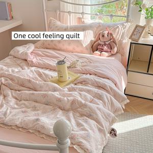 TEMU 1 프랑스 플로럴 레이스 퀼트 - 10-30°C 적합, 부드럽고 통기성 좋은 사계절용, 가벼운 모던 디자인, 세탁기 사용 가능, 맞춤형 시원한 수면 경험을 위한 우아한 침구 액세서리