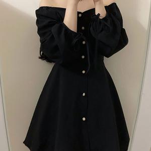 TEMU 여성 봄 오프숄더 브이넥 양용 긴팔 슬림 미니원피스