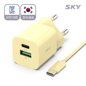 TEMU 스카이 필 큐브 GaN 30W 2포트 PD PPS 미니 고속 충전기 USB C타입 어댑터 + 케이블