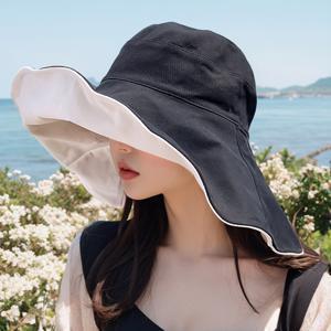 TEMU 양면, 자외선차단, 여성용, 와이드, 빅사이즈, 버킷햇, 챙 넓은 모자, 벙거지, 햇빛가리개, 썬햇, 리버시블, 여름