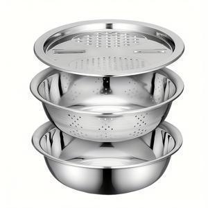 TEMU 통합 그라인더, 다용도 필터 및 혼합용 그릇이 있는 3pcs 스테인레스 스틸 주방 세트 - 과일, 야채, 치즈를 청소 및 슬라이싱하기에 이상적 | 배수 시스템으로 식품 안전, 가정 요리, 주방 그라인더에 적합