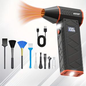 TEMU 다용도 4단계 무선 터보 팬 에어 더스터 - USB 충전식, 강력한 100W 전기 압축 제트 블로워, 디지털 디스플레이 포함, 키보드, 자동차, 가정 및 야외 사용을 위한 다양한 노즐 포함, 터보 제트 블로워