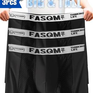 TEMU 3개입 플러스 사이즈 남성용 아이시 참 쿨 소프트 컴피 박서 브리프 남성 속옷, 메쉬 패치 통기성 편안한 스트레치 트렁크, 남성용 캐주얼 단색 속옷 그린 스카이 블루 블랙 딥 그레이 대조 색상 레터 프린트 허리 밴드, 플러스 사이즈