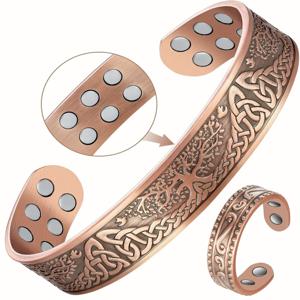 TEMU 2pcs 조절 가능한 자석 코발트 반지 및 반지 - 우아한 나무 및 노트 디자인, 내구성 및 편안함, 남성 및 여성에게 이상적, 선물 아이템 | 우아한 액세서리 | 편안한 핏, 코발트 보석|남자팔찌