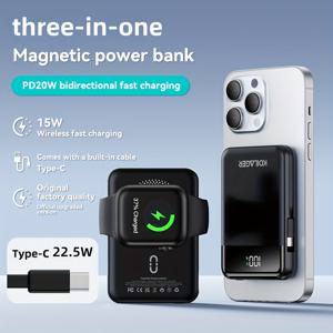 TEMU 10, 대용량, 내구성이 뛰어난 내장 케이블, 초고속 충전 (15W/PD20W/USB22.5W)으로 for iphone 13Pro/14/15/16 Max 및 손목폰을 위한 휴대용 모바일 전원 공급 장치|보조배터리