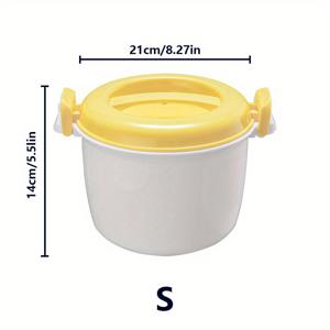 TEMU 1개 전자레인지 사용 가능 대용량 보온 플라스틱 밥솥 & 도시락 상자, 안전 잠금 노란 뚜껑, 흰색 식품 저장 용기 - 신선 유지, 재가열 기능, 쉬운 세척 디자인, 사무실 식사 준비, 내구성 있는 주방 도구|밥솥