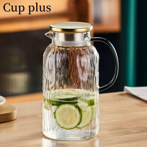 TEMU 2000ml 글래이서 팻 포트, 뚜껑과 주둥이가 있는 고강도 보로실리케이트 냉수병, 68oz 냉장고용 유리 물통, 투명 보로실리케이트 유리병, 아이스티, 커피, 레모네이드에 적합한 내열 내냉 유리잔