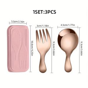 TEMU 3pcs 휴대용 스테인리스 커틀러리 세트, 짧은 손잡이 라운드 헤드 숟가락 & 포크, 미니 숟가락 및 포크, 박스형 스테인리스 포크와 숟가락, 작은 짧은 손잡이 스쿱, 스테인리스 소금통, 다용도 포크와 숟가락 - 야외 사용, 파티, 주방용 - 조미료, 디저트, 케이크, 에 적합한 주방 도구 세트