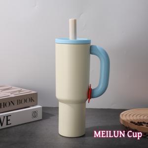 TEMU 1pc 304 스테인레스 스틸 이중 레이어 진공 보온 컵, 대용량 물 컵 커피 컵 자동차 컵 핸들 스트로우 컵 주스 컵 핸들 대용량 보온 아이스 큐브 버킷|커피