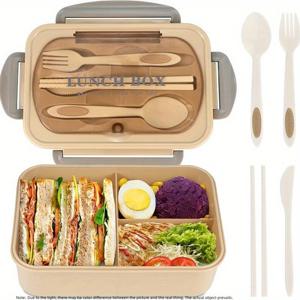 TEMU 1개 성인용 도시락, 1000ml 유리병형 통조림통, BPA 프리, 3단 분할 가능, 전자레인지 사용 가능, 백 투 스쿨용|전자레인지