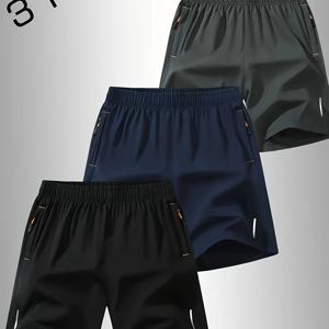 TEMU 3팩 Venzeg 남성 운동 캐주얼 반바지, 5인치 여름 얇은 체육관 러닝 팬츠, 97% 폴리에스테르 3% 엘라스탄, 약간의 스트레치, 프린트, 레귤러 핏, 지퍼 디테일, 직조, 120g/m² - 농구 스포츠 반바지