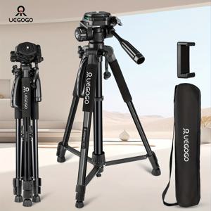 TEMU 1pc UEGOGO 60인치 프로페셔널 알루미늄 합금 트립오드 스탠드, 기발 헤드 포함, 미러리스 카메라/DSLR/캠코더/휴대 전화용 경량, 보관 가방 및 휴대 전화 클립 포함|핸드폰가방