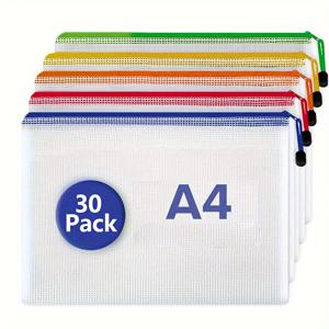 TEMU 30개 지퍼 파우치 가방 A4 파일 가방 지퍼 포켓 방수 지퍼 문서 폴더 학교 사무용품 화장품 여행용 보관함