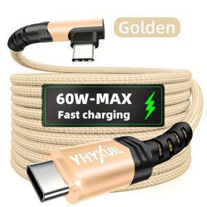 TEMU 60W USB C to USB C 나일론 브레이디드 타입C 충전기 고속충전 직각 케이블, 아이폰 16 프로 맥스/15, 삼성 울트라/S24, 아이패드 프로, 맥북용|C타입충전기