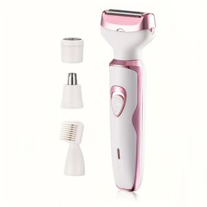 TEMU 미구안 4-in-1 여성용 그루밍 키트 - USB 충전식, 세탁 가능, 전문가용 전기 면도기, 코털 트리머, 바디 쉐이버, 핑크 & 화이트 스테인리스 스틸 블레이드 - 이상적인 어머니날 선물