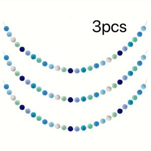 TEMU 3개/1개, 파티 홈 장식용 핸드메이드 블루 폼폼 가랜드 6.5피트 길이, 크리스마스 한우카 이스터 할로윈 장식