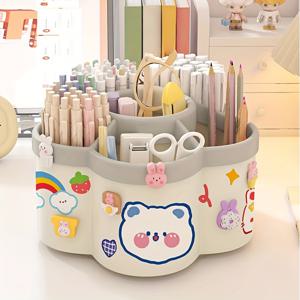 TEMU 회전식 책상 정리함 - 문구, 메이크업 브러시, 립스틱, 눈썹 펜슬을 위한 다중 공간 보관함 - 내구성 있는 PP 소재, 향수 없음, 기숙사 및 사무실 책상 정리, 책상 액세서리 사무실, 책상 용품 홀더 가정용|립스틱|눈썹펜슬